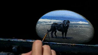 Acrylic Pet Portrait on Rock - "Snoop Green" - Time-Lapse - Artist Timothy Stanford