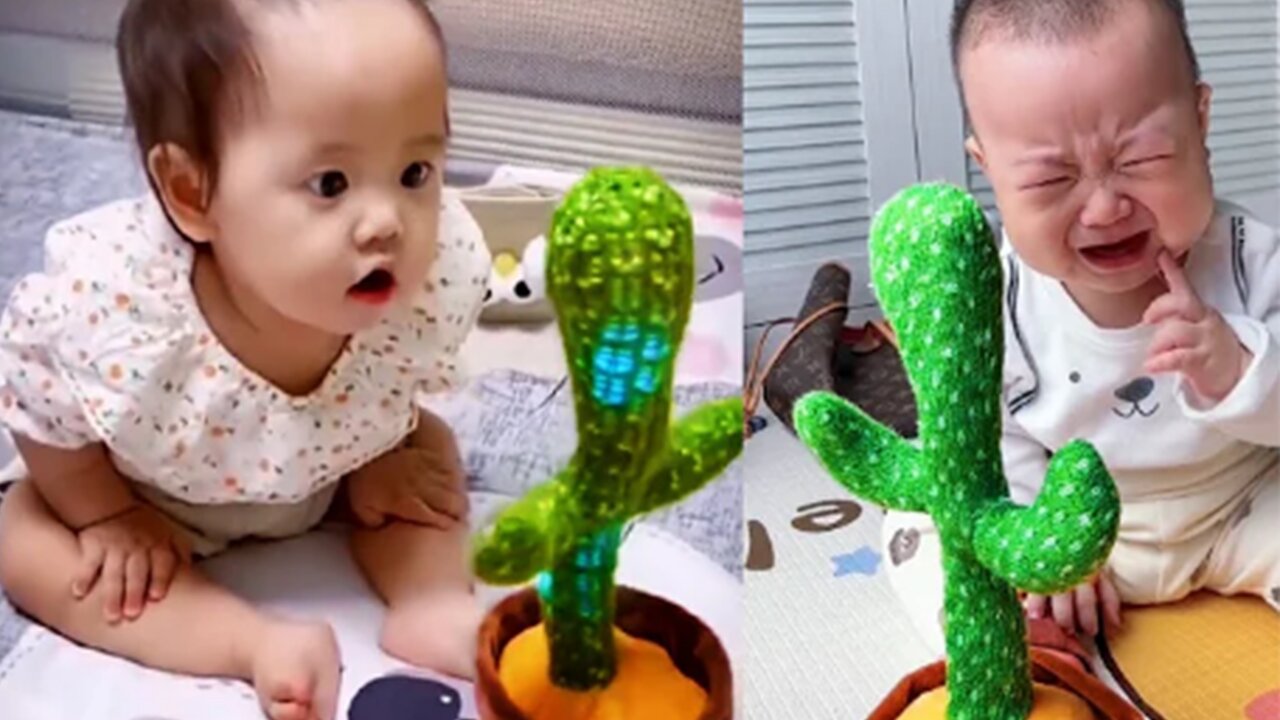 Babies play dancing cactus toy. Cutest baby funniest moments. (1)