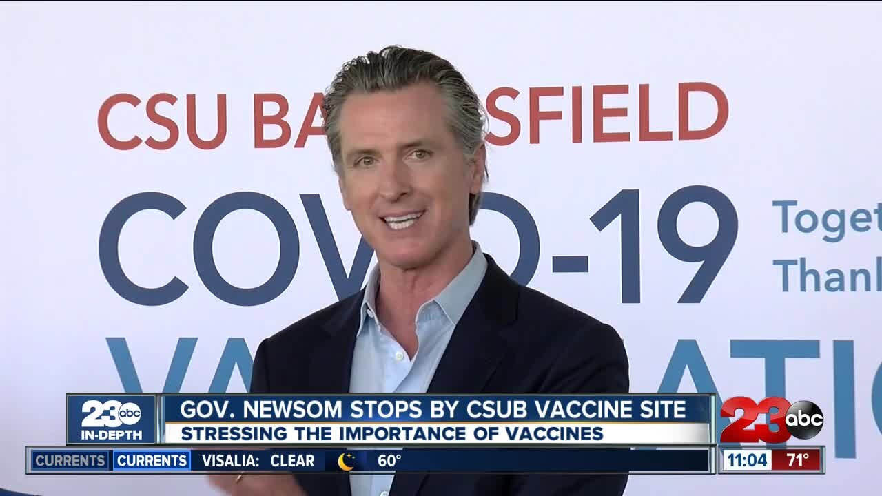 Governor Newsom makes a stop in Kern County, delivers words of encouragement at CSUB vaccination site