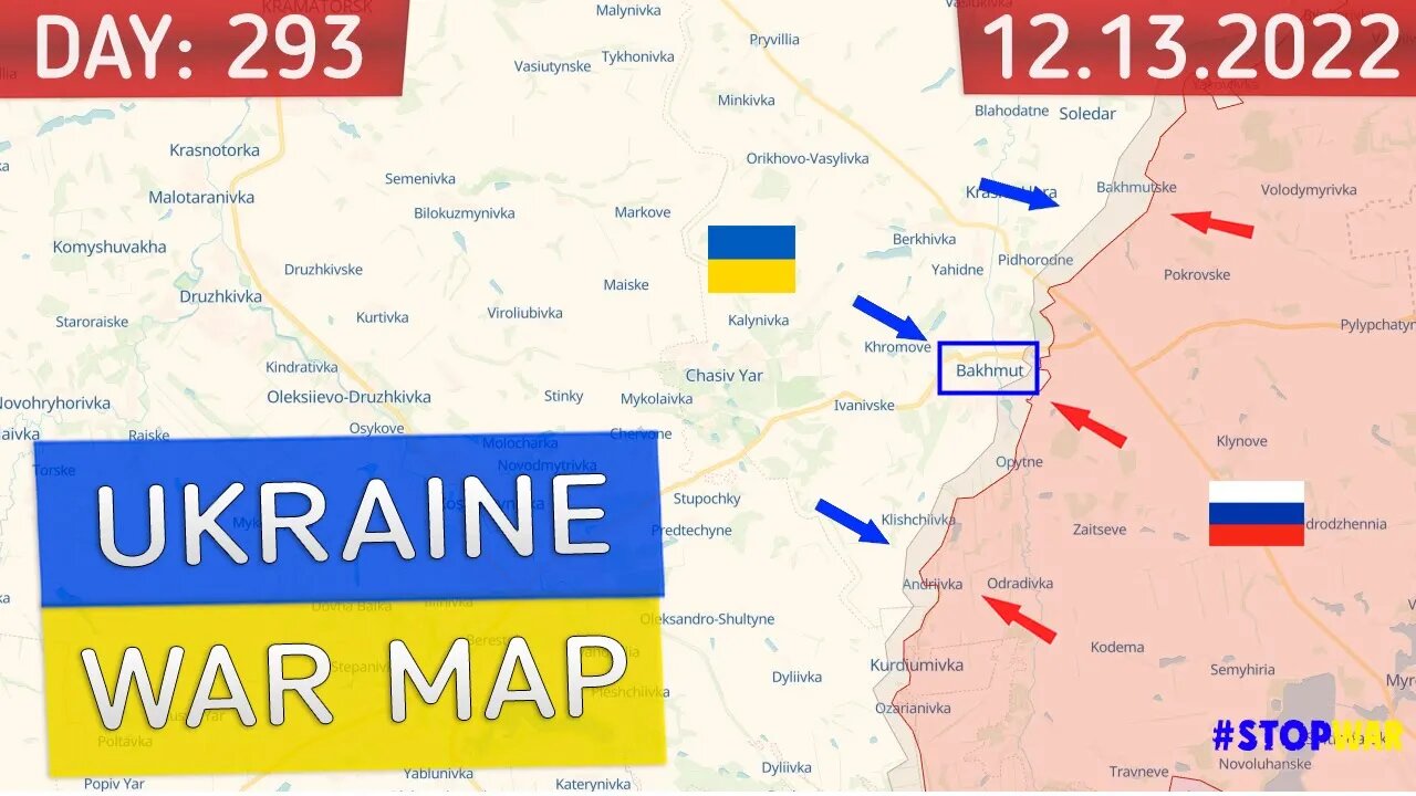 Russia and Ukraine war map - 293 day invasion. Difficult situation near Bakhmut