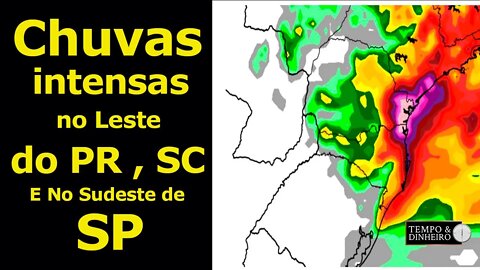 As chuvas persistem no leste do PR e SC e no Sudeste de SP