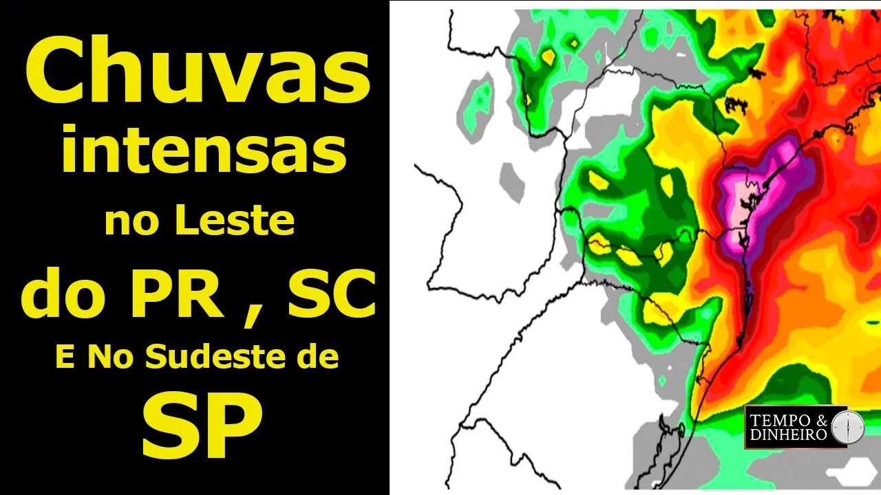 As chuvas persistem no leste do PR e SC e no Sudeste de SP