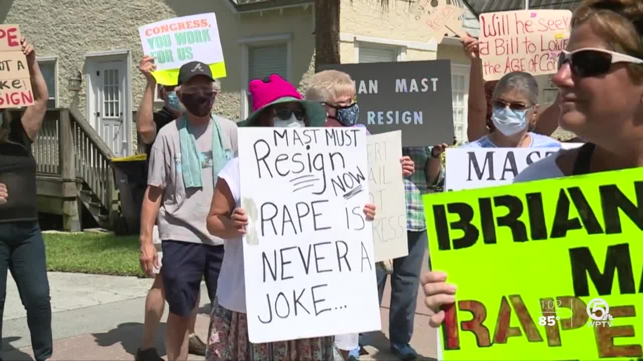 Protesters gather outside Brian Mast's office, call for his resignation