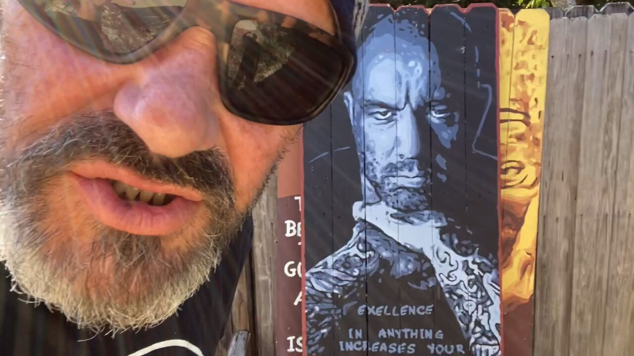 Joe Rogan painting and outdoor gallery