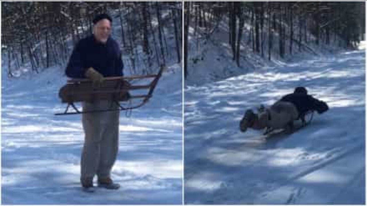 Nonno insegna ad andare in slitta a tutta velocità!