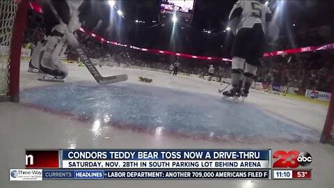 Condors Teddy Bear Toss taking place in drive-thru setting