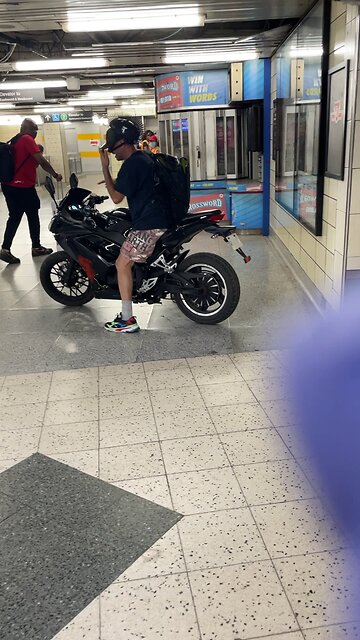 Motorcycle on one of Toronto train station