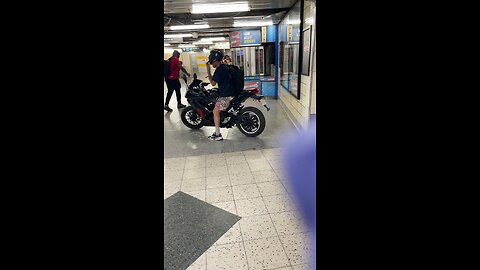 Motorcycle on one of Toronto train station