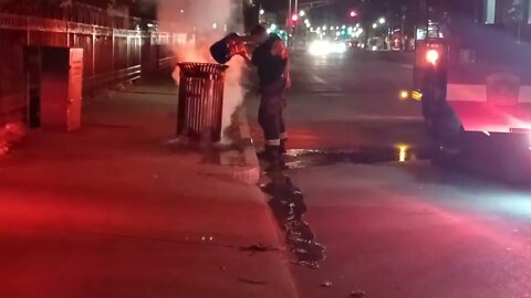 Boston fire department engine 14 putting out a trash fire