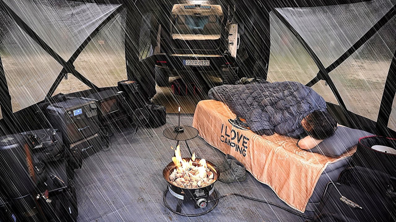 Amazing Solo Camping In The Rain With Land Rover Defender 130