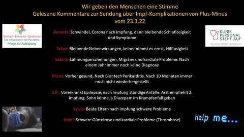 Wir geben den Menschen eine Stimme. Gelesene Kommentare Sendung ARD Impfkomplikationen Teil 3