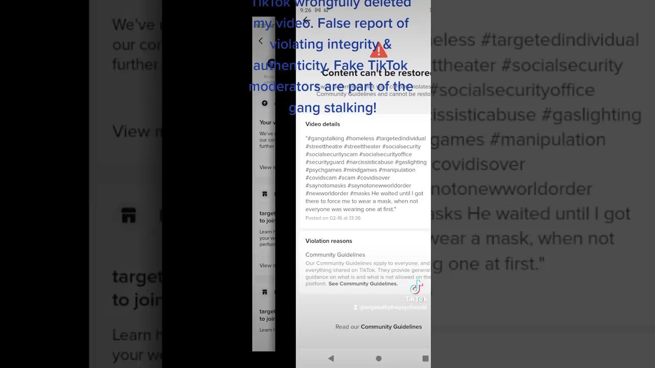 TikTok #gangstalking fake "moderators" wrongfully rejected my appeal.