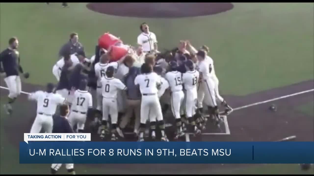 Michigan scores 8 runs in 9th inning to rally past MSU