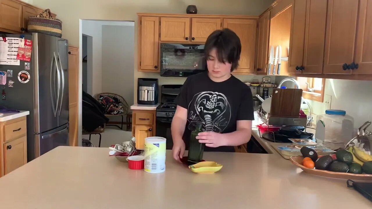 Ben making civil war era corn bread for history class. Yummy