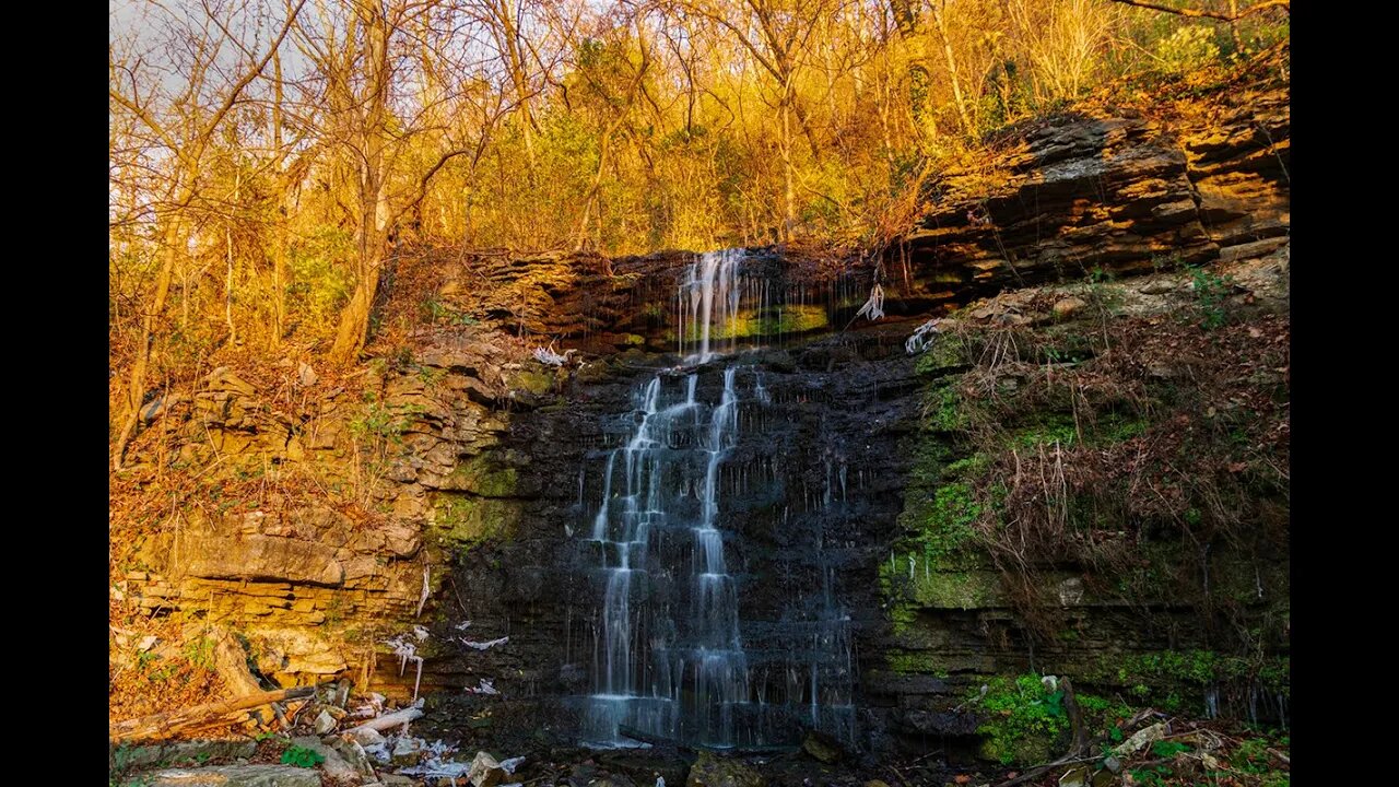 Late Fall Waterfall Scenes and Sounds for Sleep and Stress Relief