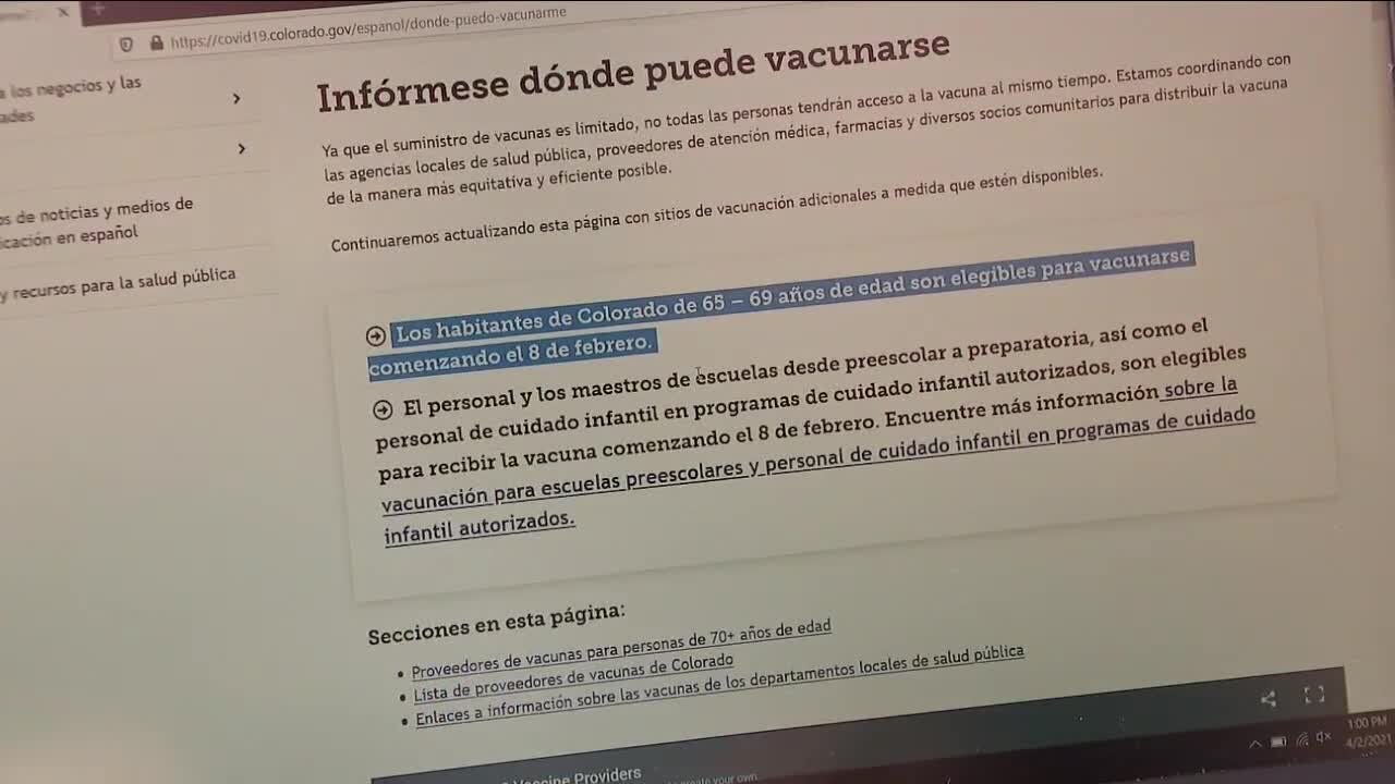 Part of Colorado's vaccine website for Spanish speakers displayed months-old information about eligibility