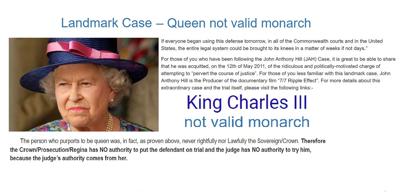 Landmark Case – Queen not valid monarch and same as King Charles III