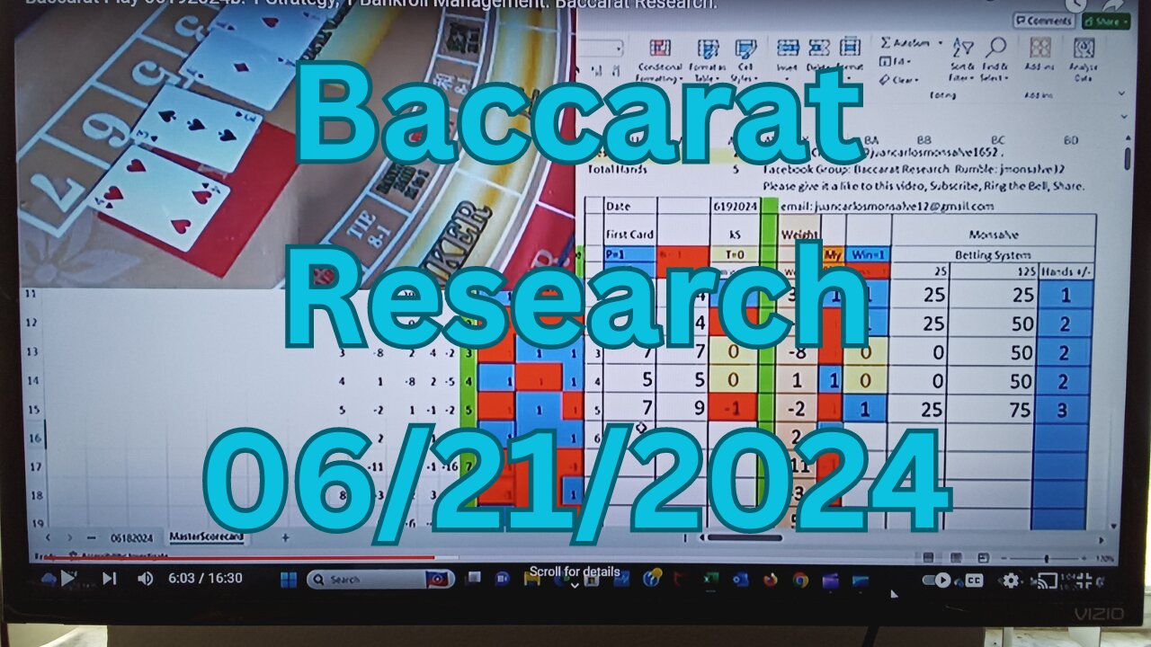 Baccarat Play 06212024: 1 Strategy, 1 Bankroll Management. Baccarat Research.