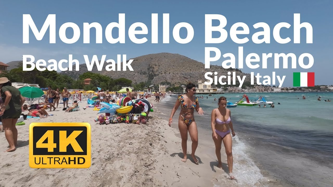 Mondello Palermo Beach Walk 4k Sicily Italy 🇮🇹