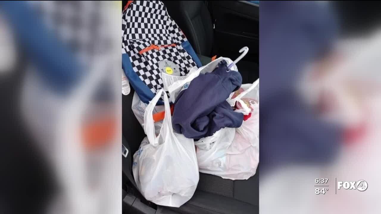 Woman gives backpacks full of goods to homeless