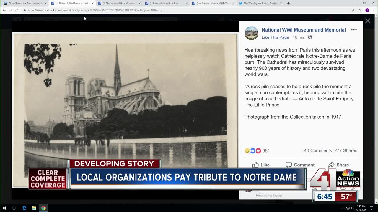 Union Station among Kansas City landmarks and people paying tribute to France