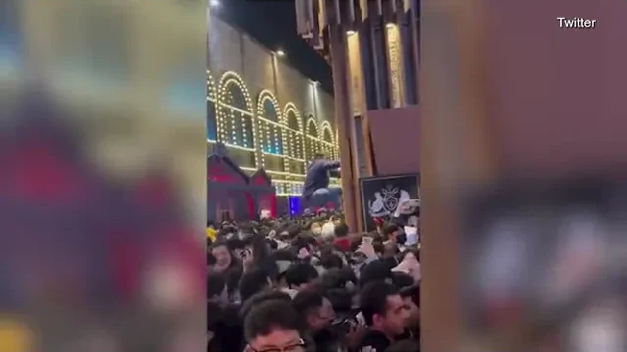 Terrifying moment man desperately flees Halloween horror stampede