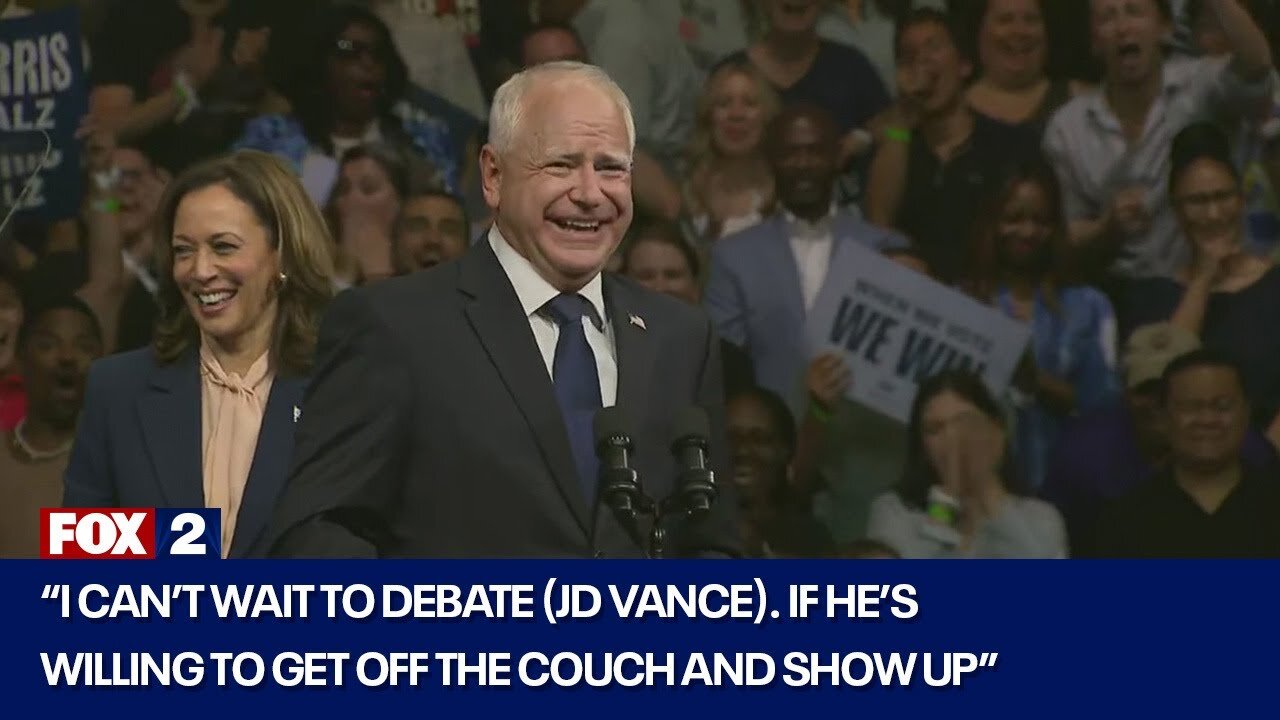 Tim Walz ready to debate JD Vance if he "GETS OFF THE COUCH"