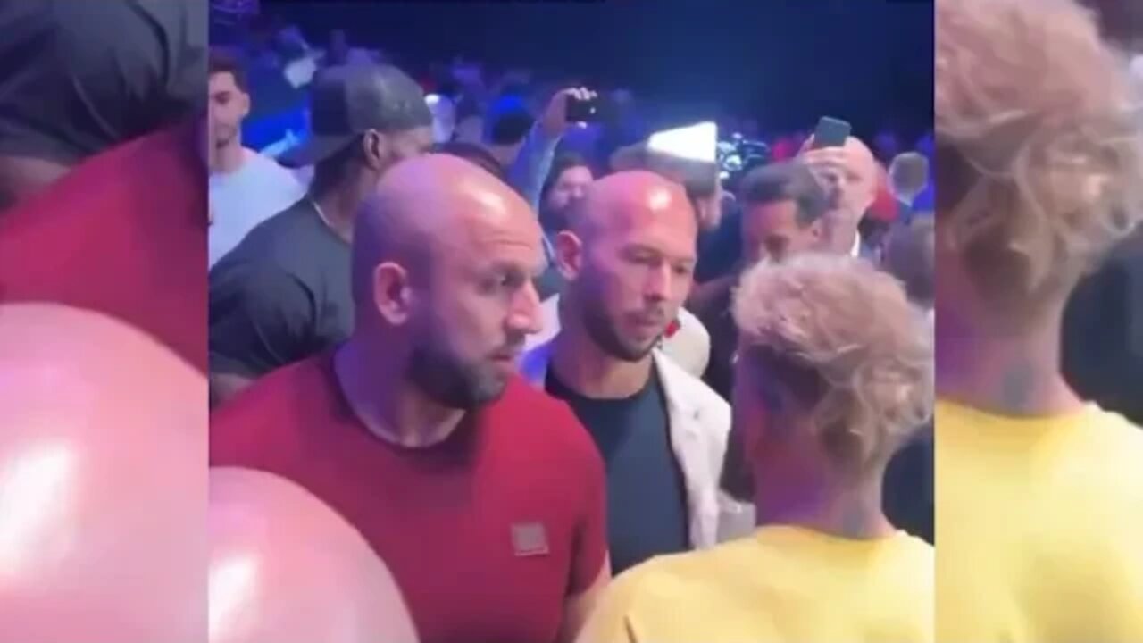 Andrew Tate runs into Jake Paul at Floyd Mayweather fight in Dubai 1080p