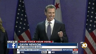 Gavin Newsom gives Election Day speech, blasts Trump