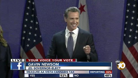 Gavin Newsom gives Election Day speech, blasts Trump