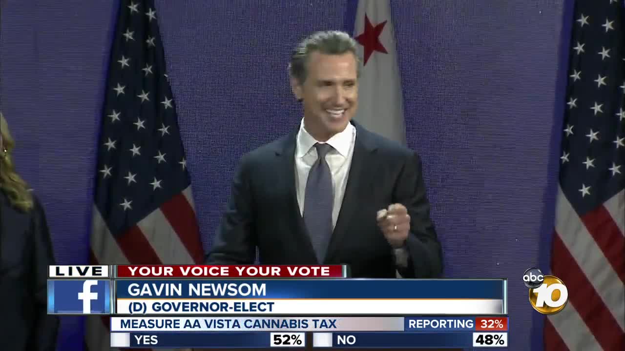 Gavin Newsom gives Election Day speech, blasts Trump