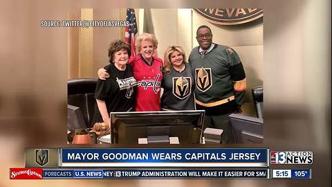 Mayor Goodman honors bet, wears Capitals jersey