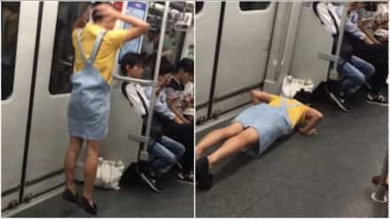 Fare esercizio fisico nella metro di Shangai