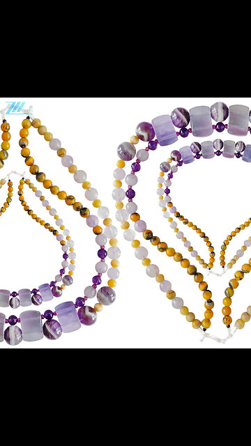 Amethyst smooth beads and Spodumene Kunzite bumble bee gem stone purple fluorite fluorspar pendant