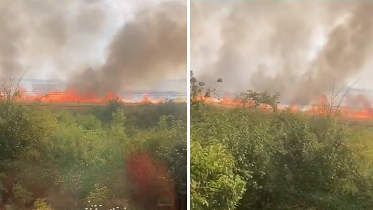 Large field fire comes dangerously close to railway line