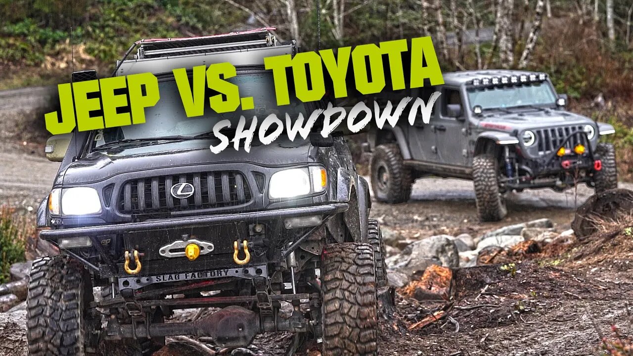 Iconic Battle! Gladiator vs 4Runner. Wet Muddy Rock Crawling