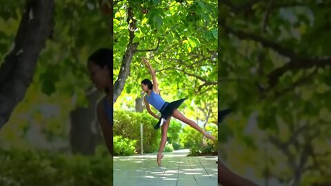 Beautiful Ballerina Chinese Girl Goes Up On Tippy Toes In The Park