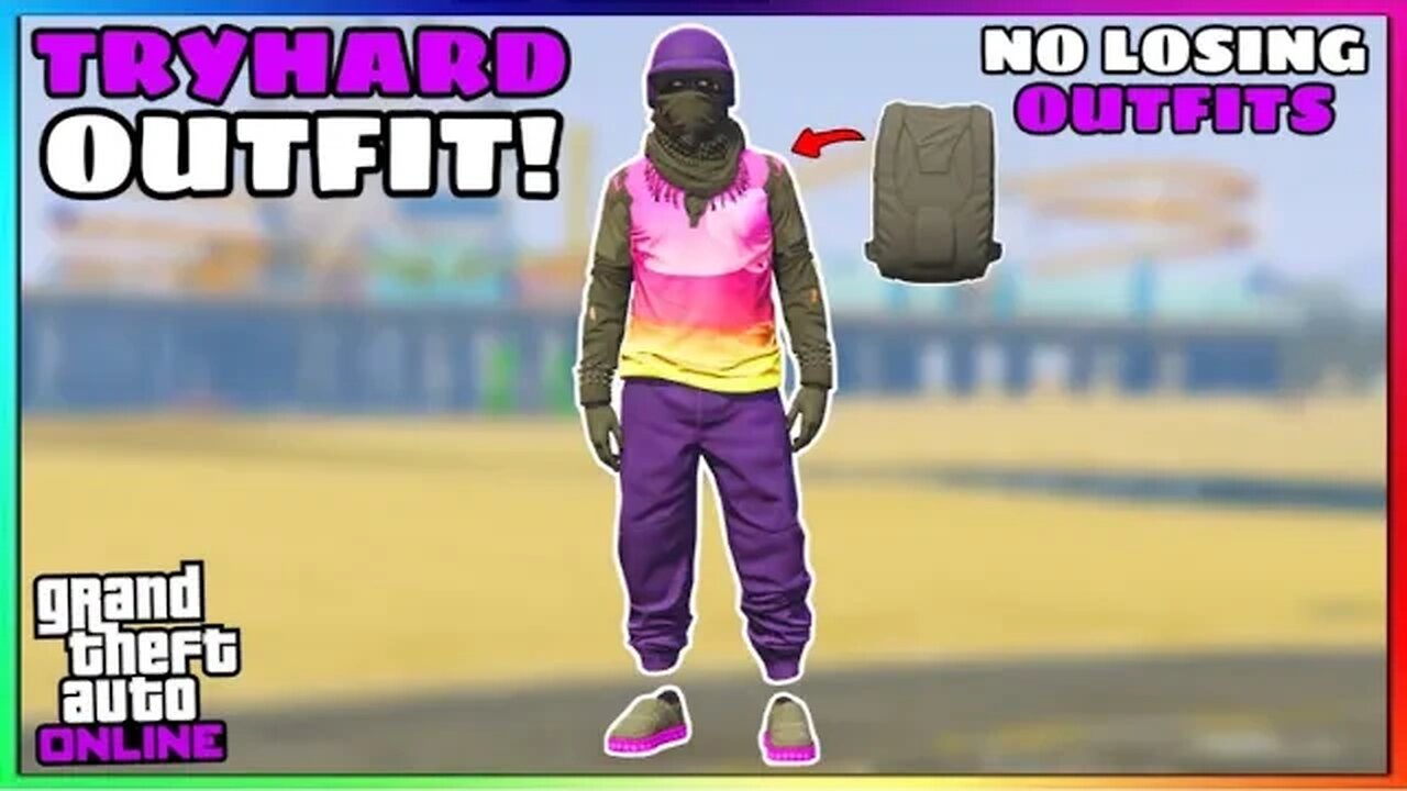 Easy Purple Joggers Ripped Glow Shirt Glitch Tryhard Modded Outfit (No Transfer) (GTA Online)