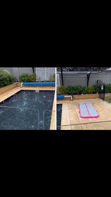 Insane hailstorm caught on camera hitting backyard pool