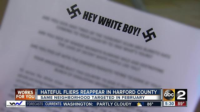 Hateful fliers reappear in Harford County