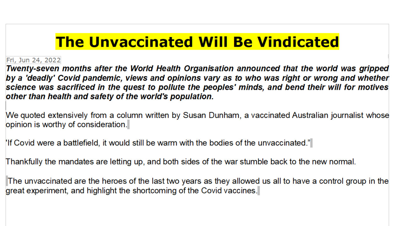 The Unvaccinated Will Be Vindicated - Lefty Journo's Apology Letter