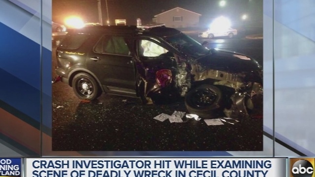 Crash investigator hit while examining deadly crash in Cecil County