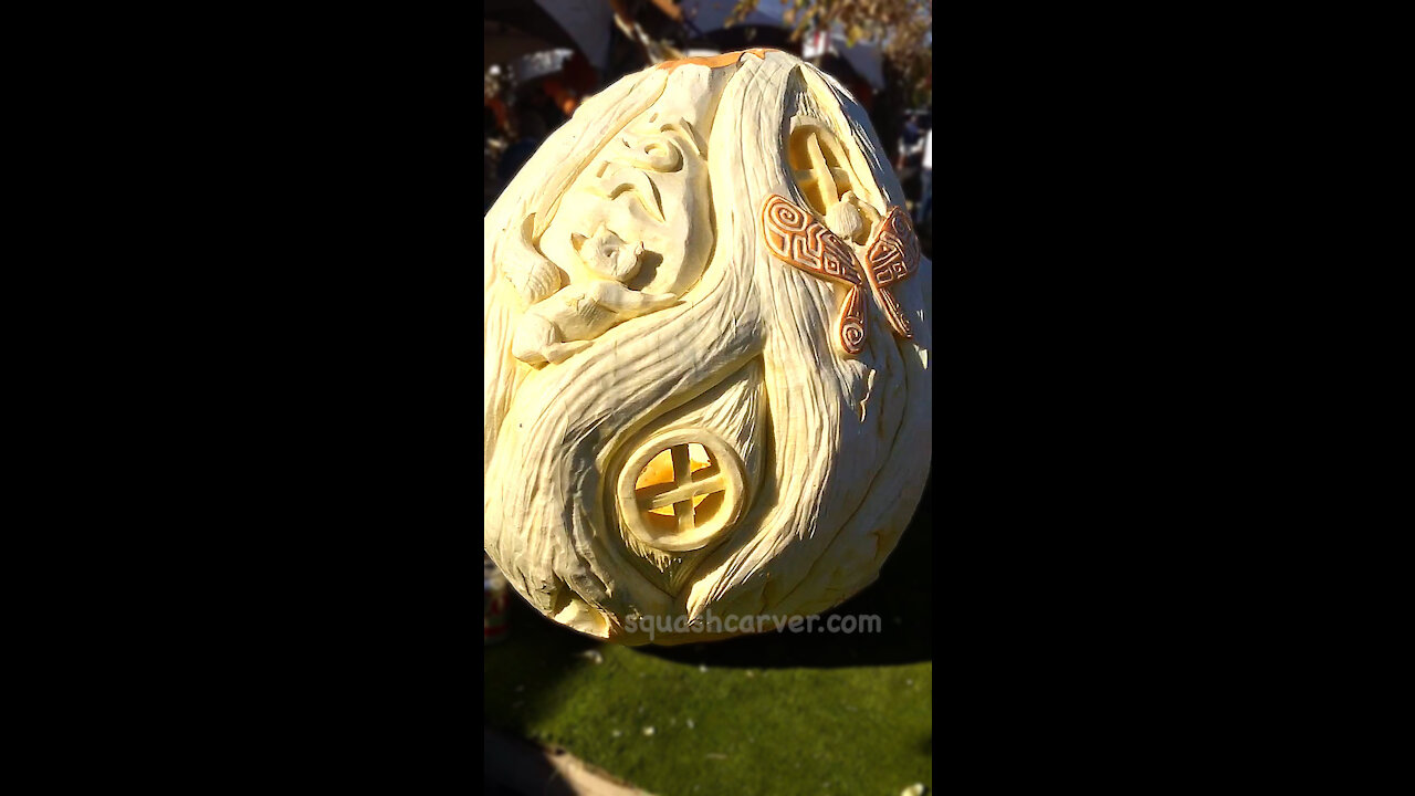 Squashcarver 'Gnome Sweet Gnome House' pumpkin carving on inside and outside