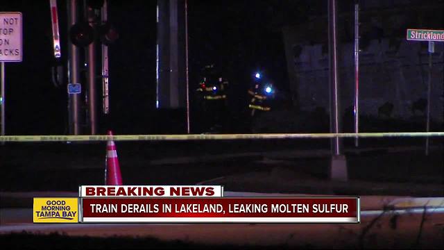 Hazmat crews work to contain molten sulfur leak after train derails in Lakeland