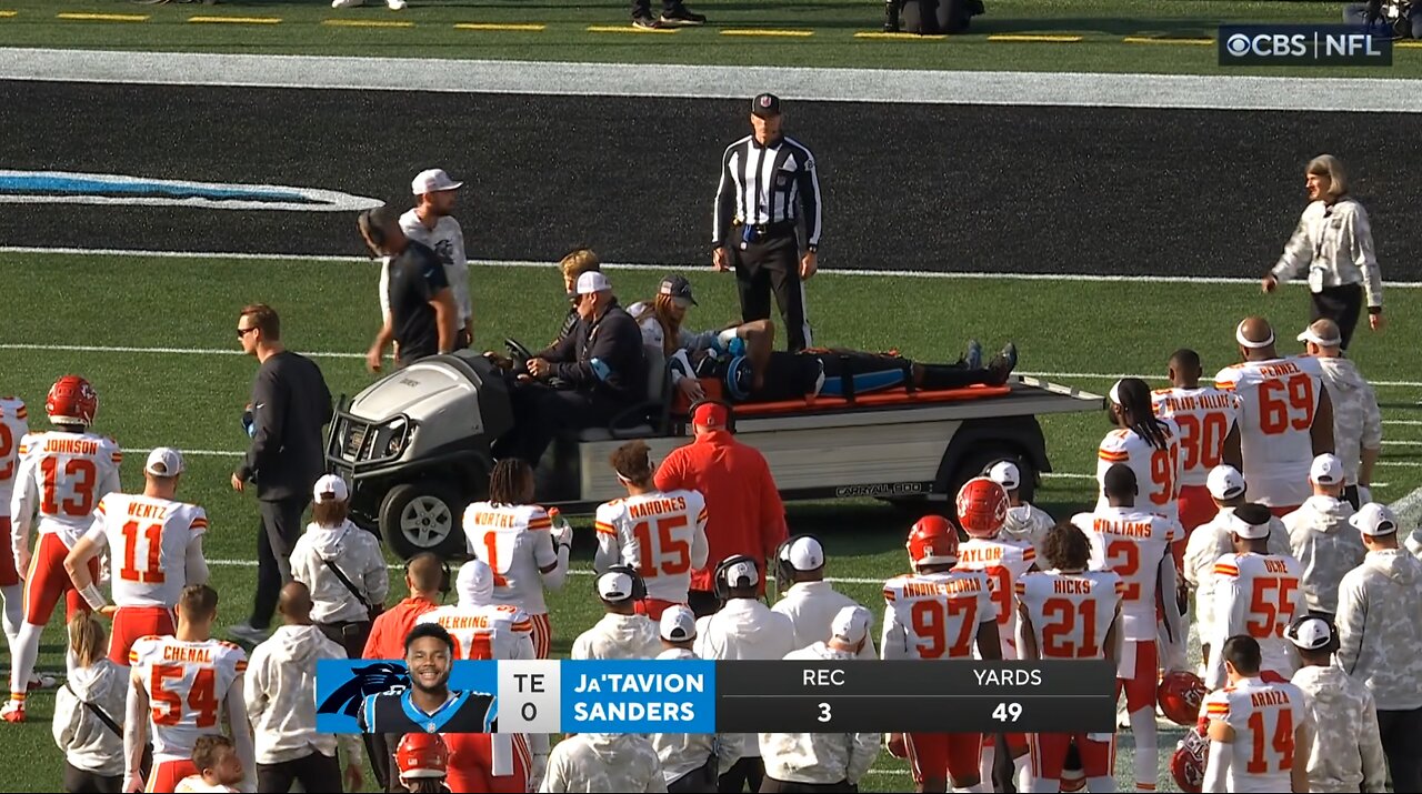 NFL: Ja'Tavion Sanders of Carolina Panthers Carted Off Field After Landing on Head vs Chiefs