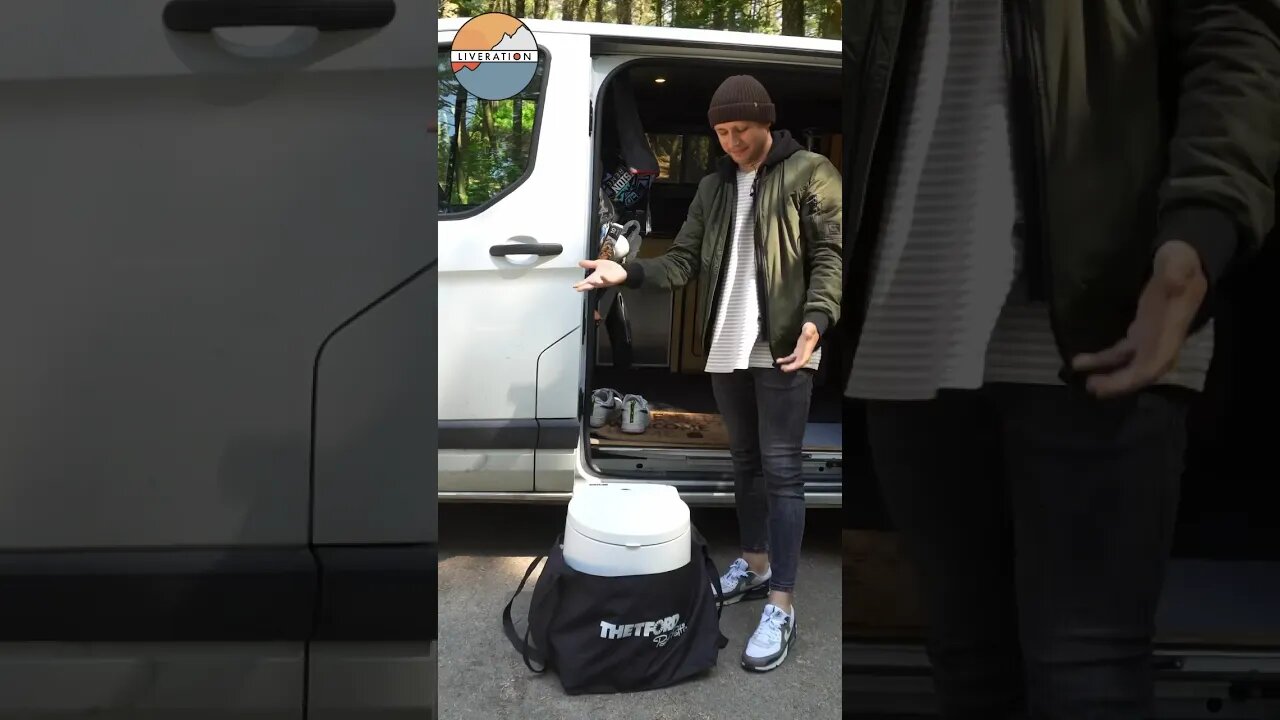 A toilet in a small van…. Jack’s got it covered! Full video on our channel!! #van #vanlife