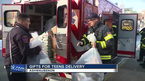 Firefighters deliver gifts for teens to Salvation Army