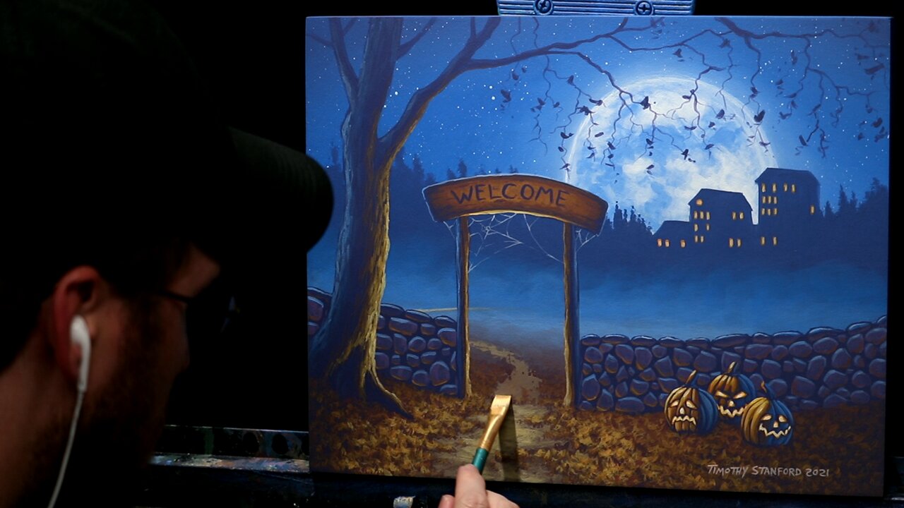 Acrylic Halloween Landscape Painting - Time Lapse - Artist Timothy Stanford