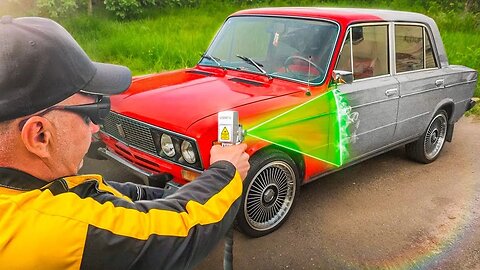 Laser stripping a Lada shell (and weighing it before and after)