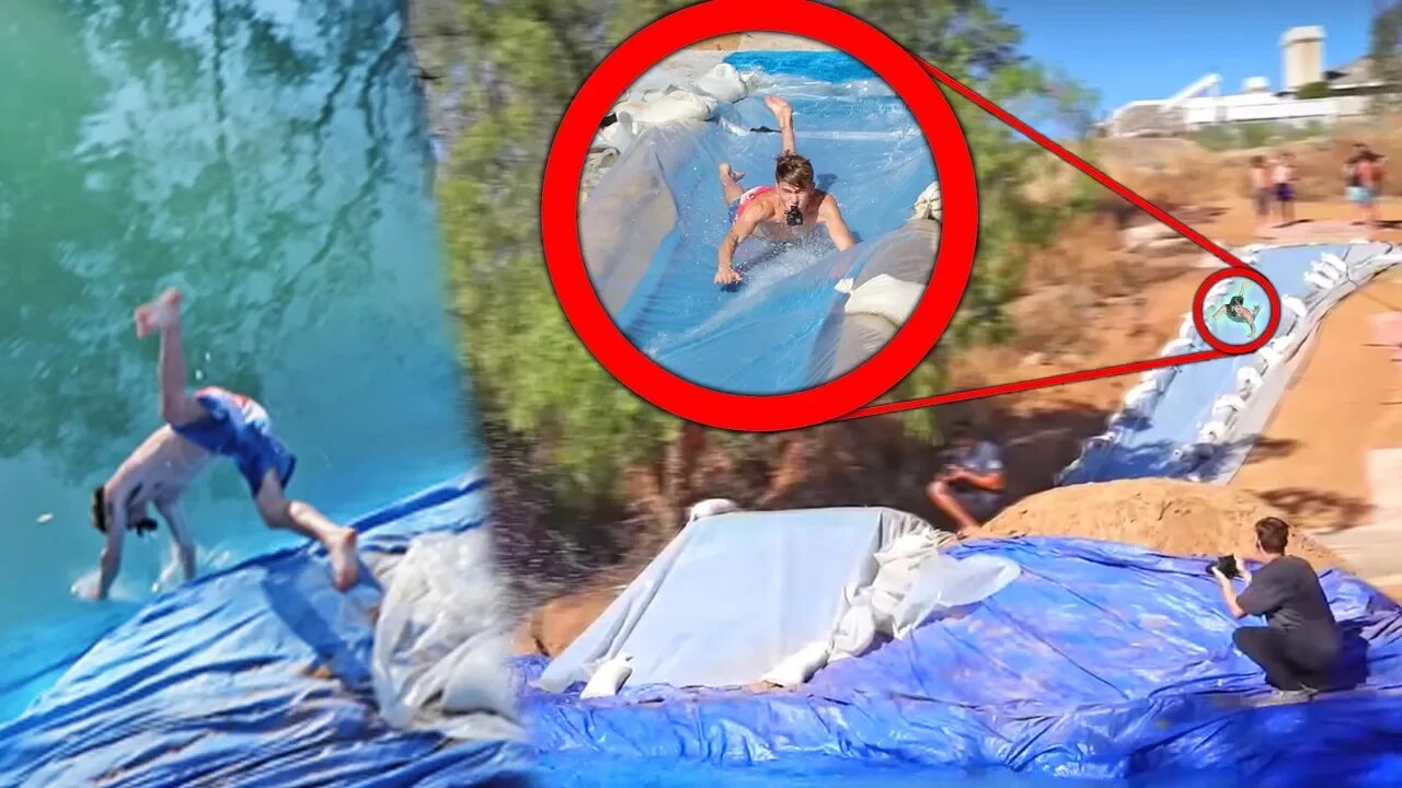 150ft MEGA SLIP N SLIDE LAUNCH FAIL!!